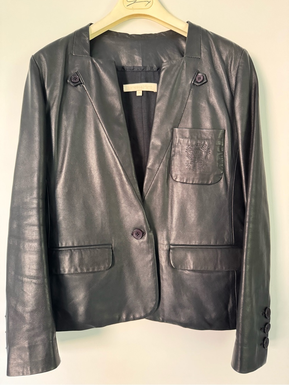 Vanessa Bruno Size F34/US 4 Leather Blazer Jacket in Navy
